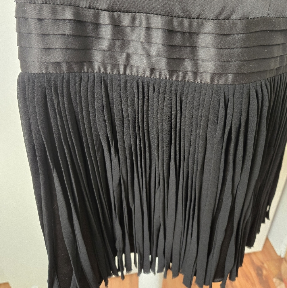 MM Couture Black Fringe and Sequin Tuxedo Cocktail Dress Size L - Picture 4 of 5